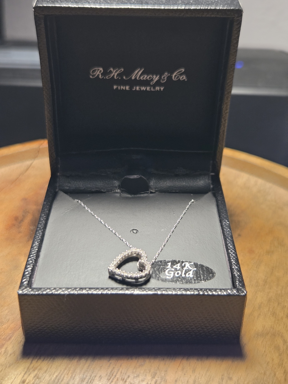Macy's 14K White Gold Diamond Heart Pendant Necklace - Silver